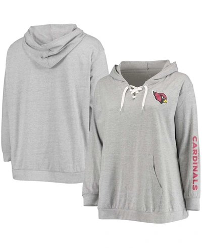 Fanatics Women's Plus Size Heathered Gray Arizona Cardinals Lace-up Pullover Hoodie