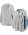 Fanatics Women's Plus Size Heathered Gray Carolina Panthers Lace-up Pullover Hoodie In Heathered Gray