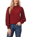 Shop Cece Mockneck Contrast Sleeve Sweater In Claret Red