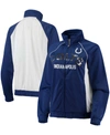 G-III 4HER BY CARL BANKS WOMEN'S ROYAL, WHITE INDIANAPOLIS COLTS BACKFIELD RAGLAN FULL-ZIP TRACK JACKET