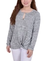 Ny Collection Petites Womens Knit Space Dyed Pullover Sweater In Light Gray
