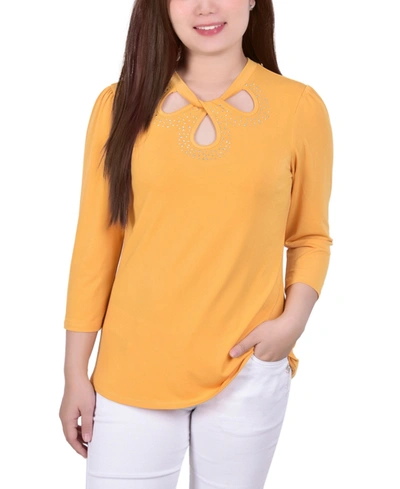 NY COLLECTION WOMEN'S 3/4 SLEEVE KNIT CREPE TOP