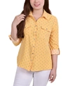 Ny Collection Plus Size 3/4 Sleeve Roll Tab Notch Collar Blouse Top In Lilas/black Torterella