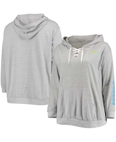 Fanatics Women's Plus Size Heathered Gray Los Angeles Chargers Lace-up Pullover Hoodie