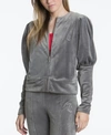 Juicy Couture Women's Puff-sleeve Velour Zip-up Jacket In Stealgrey