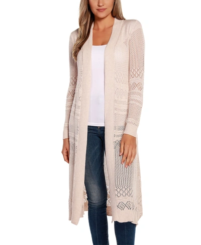 Belldini Pointelle-stitch Duster Cardigan In Heather Oatmeal