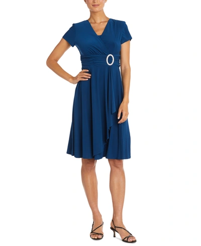 R & M Richards Short-sleeve Faux-wrap Dress In Peacock
