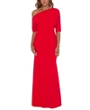 Betsy & Adam Plus Size Asymmetrical Neck Gown In Red