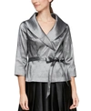 Alex Evenings Brushed Satin Tie Waist Blouse In Gunmetal