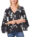 Vince Camuto Plus Size Flutter Sleeve Floral Whisps V-neck Tunic In Red Floral