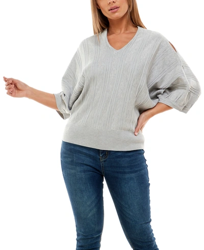 Adrienne Vittadini Women's V-neck Dolman Sleeve Ribbed Sweater In Light Gray