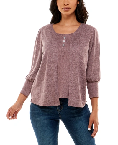 Adrienne Vittadini Women's 3/4 Sleeve 2fer With Ribbed Tank Top In Lilas