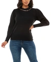 ADRIENNE VITTADINI WOMEN'S LONG SLEEVE WITH CHAIN TRIM PULLOVER