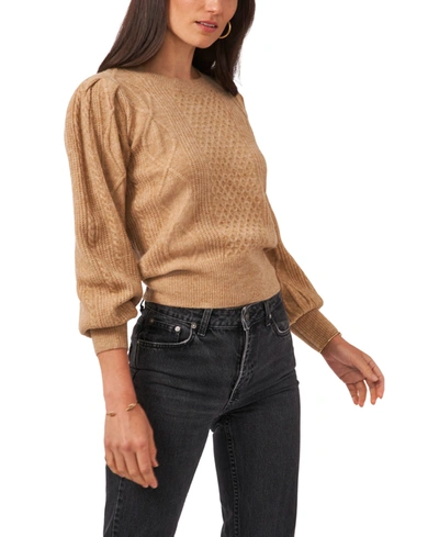 1.state Variegated Cables Crewneck Sweater In Latte Heather
