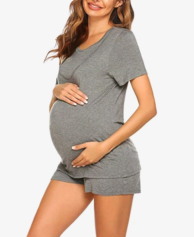 Savi Mom Women's Lima Short Sleeve Maternity Pajama Set, 2 Piece In Gray
