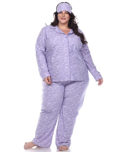 White Mark Plus Size Pajama Set, 3-piece In Purple Paisley