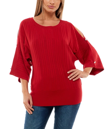 Adrienne Vittadini Women's Elbow Dolman Sleeve Ribbed Sweater In Jester Red