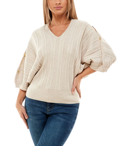 Adrienne Vittadini Women's V-neck Dolman Sleeve Ribbed Sweater In Oatmeal