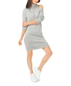 1.state Single Cold Shoulder Turtleneck Cotton Blend Sweater Minidress In Silver Heather