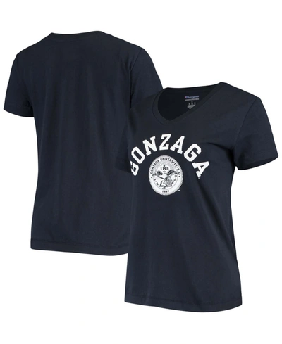 Champion Women's Navy Gonzaga Bulldogs University College Seal V-neck T-shirt