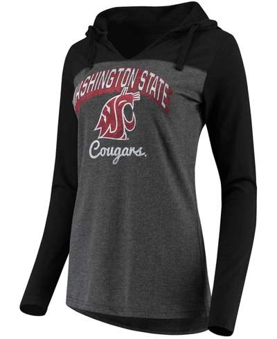 Camp David Women's Charcoal Washington State Cougars Knockout Color Block Long Sleeve V-neck Hoodie T-shirt