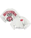 Spirit Jersey Women's White Wisconsin Badgers Raw Hem Cropped Long Sleeve T-shirt In White