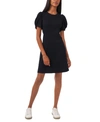 MSK COTTON RIB-KNIT DRESS WITH PUFF SLEEVES