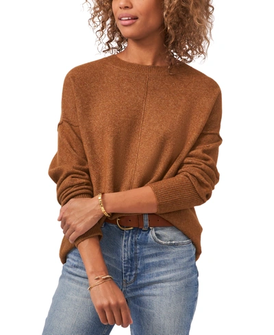 Vince Camuto Center Seam Crewneck Sweater In Toasted Brown