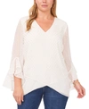 VINCE CAMUTO PLUS SIZE TEXTURED FLUTTER-SLEEVE TOP