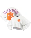 Spirit Jersey Women's White Clemson Tigers Raw Hem Cropped Long Sleeve T-shirt In White