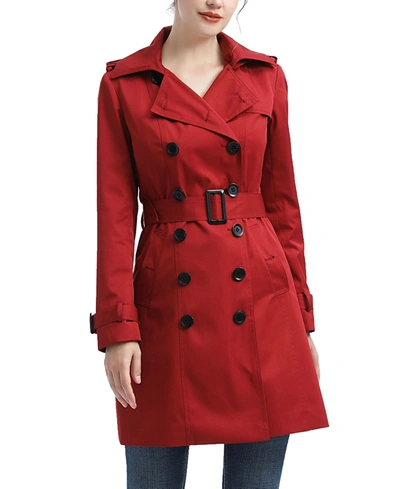 Kimi & Kai Women's Adley Water Resistant Hooded Trench Coat In Red
