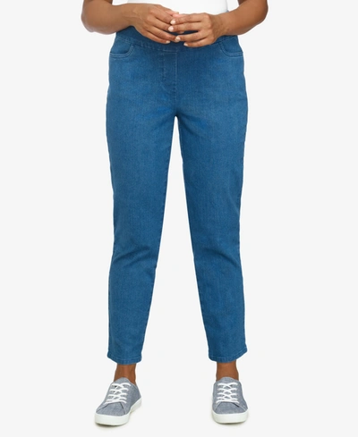 Alfred Dunner Petite Size Key Items Pull-on Super Stretch Mid- Rise Straight Leg Pants In Medium Denim