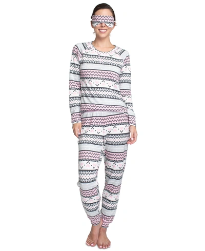Muk Luks Plus Size Printed Hacci Pajamas & Sleep Mask Set In Fairisle