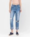 FLYING MONKEY WOMEN'S BUTTON UP BOYFRIEND JEANS WITH CUFFED HEM DETAIL