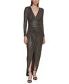 VINCE CAMUTO SIDE-RUCHED METALLIC GOWN