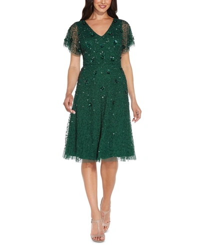 green emerald velvet dress Adrianna Papell V-Neck Beaded Blouson Mermaid Gown with Short Sleeves (Plus  Size) main image 0