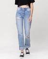FLYING MONKEY WOMEN'S HIGH RISE 90'S VINTAGE-LIKE STRAIGHT JEANS WITH CUFF HEM