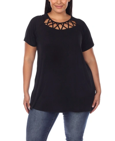 WHITE MARK PLUS SIZE CRISSCROSS CUTOUT SHORT SLEEVE TOP