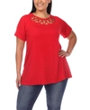 WHITE MARK PLUS SIZE CRISSCROSS CUTOUT SHORT SLEEVE TOP