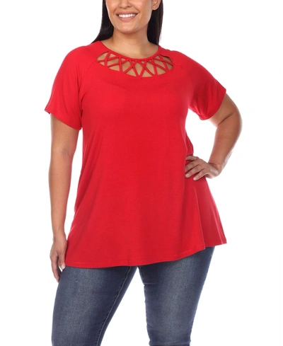 White Mark Plus Size Crisscross Cutout Short Sleeve Top In Red