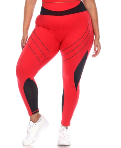 White Mark Plus Size High-waist Reflective Piping Fitness Leggings Pants In Red