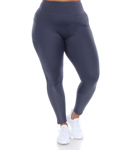 White Mark Plus Size High-waist Mesh Fitness Leggings Pants In Blue