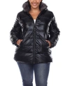 White Mark Plus Size Metallic Puffer Coat With Hoodie In Black
