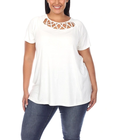 White Mark Plus Size Crisscross Cutout Short Sleeve Top In White