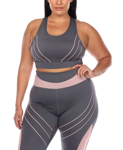 White Mark Plus Size Cut Out Back Mesh Sports Bra In Blue