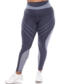 WHITE MARK PLUS SIZE HIGH-WAIST REFLECTIVE PIPING FITNESS LEGGINGS PANTS
