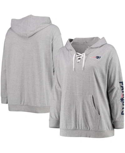 Fanatics Women's Plus Size Heathered Gray New England Patriots Lace-up Pullover Hoodie