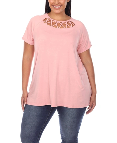 WHITE MARK PLUS SIZE CRISSCROSS CUTOUT SHORT SLEEVE TOP