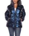 WHITE MARK PLUS SIZE METALLIC PUFFER COAT WITH HOODIE