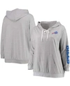 Fanatics Women's Plus Size Heathered Gray Carolina Panthers Lace-up Pullover Hoodie In Heathered Gray